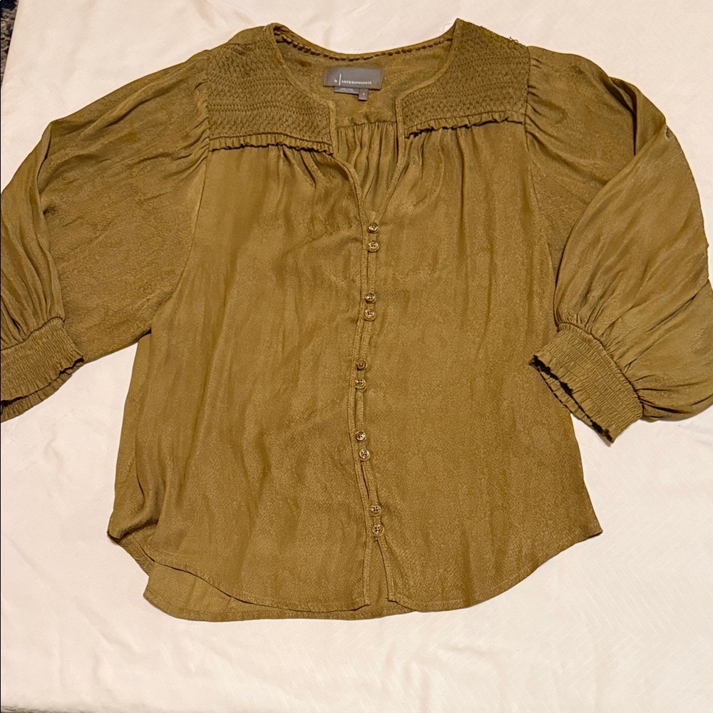 Anthropologie Olive Button-Up Blouse